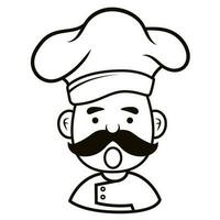 Chef in a cooking hat Simple Line Art Symbol vector outline logo. Kitchen simple black icon. Portraits of employees in line art. Linear flat vector collection isolated on white background