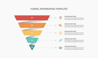 Funnel infographic design template with 5 steps vector