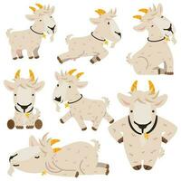 Cute goat cartoon vector flat  set