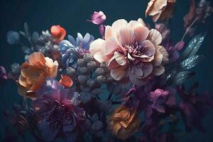 Ai generative.  Vintage  background with flowers photo