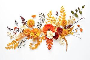 Ai generative. Autumn composition made of dried flowers on light backdrop. photo