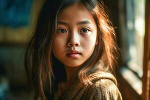 Ai generative. Portrait of beautiful asian little girl photo