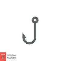 Fish hook icon. Simple outline style. Fishhook, angler, trap, metal sharp needle, fishing equipment concept. Thin line symbol. Vector illustration isolated on white background. Editable stroke EPS 10.