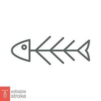 Fish bone icon. Simple outline style. Fishbone skeleton, fish skull, head and tail, animal anatomy concept. Thin line symbol. Vector illustration isolated on white background. Editable stroke EPS 10.