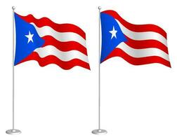 flag of Puerto Rico on flagpole waving in wind. Holiday design element. Checkpoint for map symbols. Isolated vector on white background