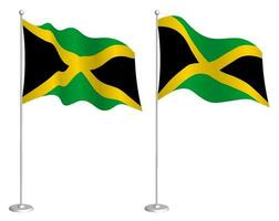 flag of Jamaica on flagpole waving in wind. Holiday design element. Checkpoint for map symbols. Isolated vector on white background