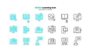 Set of online learning Icons. Simple line art and editable stroke icons pack. vector