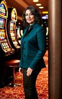middle aged indian woman at luxury casino, generative AI photo