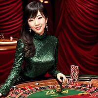 young beautiful asian woman at luxury casino, generative AI photo