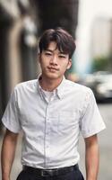 Thai people in thailand technical college uniform white shirt and pant, photo