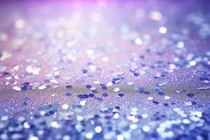 Ai generative. Abstract glitter silver, purple, blue defocused lights background photo