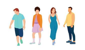 equipo multinacional de negocios. ilustración vectorial de diversos hombres y mujeres de dibujos animados de varias razas, edades y tipos de cuerpo en trajes de oficina. aislado en blanco vector