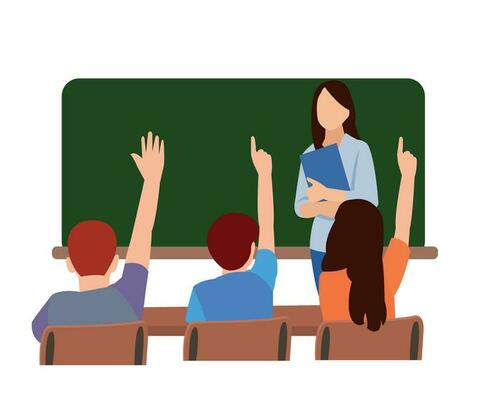 students raising their hands in class