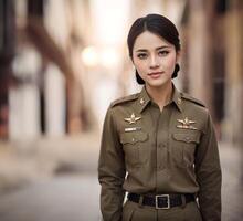 foto de asiático mujer en tailandés policía oficial uniforme, generativo ai