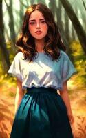 digital pintura ilustración de joven mujer en el bosque selva, generativo ai foto