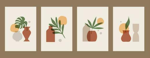 Set of posters with abstract concepts and pastel colors. Plant leaves, Great design for social media, postcards, prints, wall decoration. Vector illustration