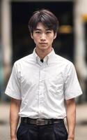 Thai people in thailand technical college uniform white shirt and pant, generative AI photo