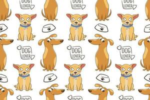 Seamless pattern with cartoon dachshund and chihuahua dogs. vector