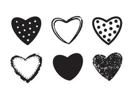 Vector heart sketch doodle illustration set with broken heart shape. Set of hand drawn hearts. Black and white monochrome collection.Web