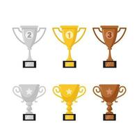 Vector different cups set on white background golden, silver and bronze trophies