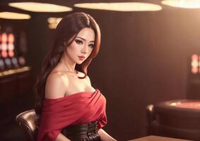 beautiful woman at luxury casino gambling, generative AI photo