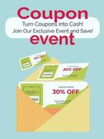 Flyers with coupons, discounts, promotions, sales. Black Friday. coupon events. Card, banner, placard, poster, web banner. ready sample, template, Coupons in envelope vector