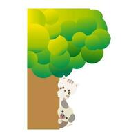 Cute cartoon cat and dog hiding behind the tree. Playing hide and seek. Cartoon animal character. Illustration, Vector, EPS10 vector