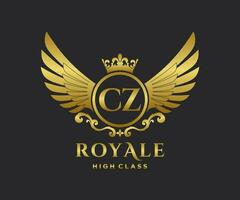 Golden Letter CZ template logo Luxury gold letter with crown. Monogram alphabet . Beautiful royal initials letter. vector