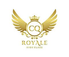 Golden Letter CQ template logo Luxury gold letter with crown. Monogram alphabet . Beautiful royal initials letter. vector