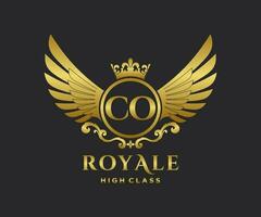 Golden Letter CO template logo Luxury gold letter with crown. Monogram alphabet . Beautiful royal initials letter. vector