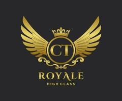 Golden Letter CT template logo Luxury gold letter with crown. Monogram alphabet . Beautiful royal initials letter. vector