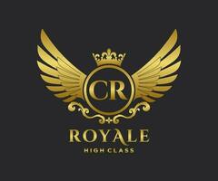 Golden Letter CR template logo Luxury gold letter with crown. Monogram alphabet . Beautiful royal initials letter. vector