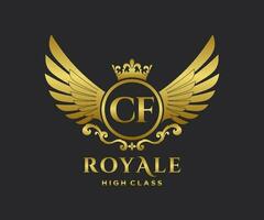 Golden Letter CF template logo Luxury gold letter with crown. Monogram alphabet . Beautiful royal initials letter. vector