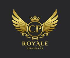 Golden Letter CP template logo Luxury gold letter with crown. Monogram alphabet . Beautiful royal initials letter. vector