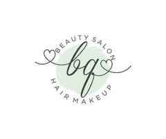 Initial BQ feminine logo collections template. handwriting logo of initial signature, wedding, fashion, jewerly, boutique, floral and botanical with creative template for any company or business. vector