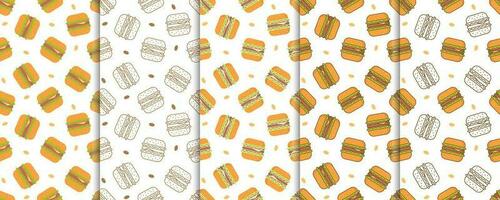 Fast food burger seamless pattern vector collection