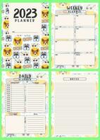 Printable planner template set with cute Dog background. cover, weekly, daily planner template with notes, goals and to do list. Notebook page, Business organizer page Vector illustration