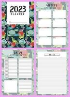 Printable planner template set with dinosaurs background. cover, weekly, daily planner template with notes, goals and to do list. planner Overview, Journal, Organizer, Vector illustration