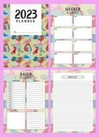 Printable planner template set with dinosaurs background. cover, weekly, daily planner template with notes, goals and to do list. Notebook page, organizer page, Vector illustration