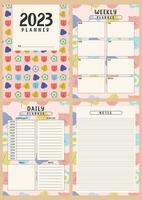 Printable planner template set with cute cat background. Set of cover, weekly, daily planner template with notes, goals and to do list. Business organizer page, Notebook isolated, Vector illustration
