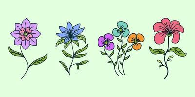 set of color full beautiful flowers vector illustration design