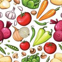 Colorful Seamless Pattern with fresh vegetables Food Pattern Background vector