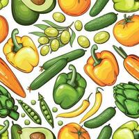 Colorful Seamless Pattern with fresh vegetables Food Pattern Background vector