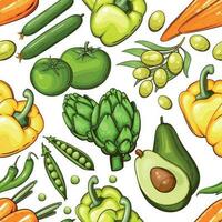 Colorful Seamless Pattern with fresh vegetables Food Pattern Background vector