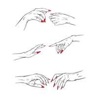 Set red neils joined hand collection drawn gesture vector