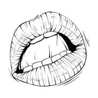 Vector lips sketch black and white