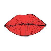 Vector red female lips sketch