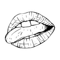 Vector lips sketch black and white