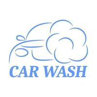 Vector illustration. Minimalistic car logo design with foam bubbles for car wash.