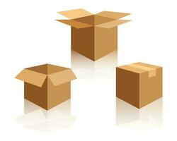 Carton boxes. Open and closed packaging made of brown cardboard paper. vector